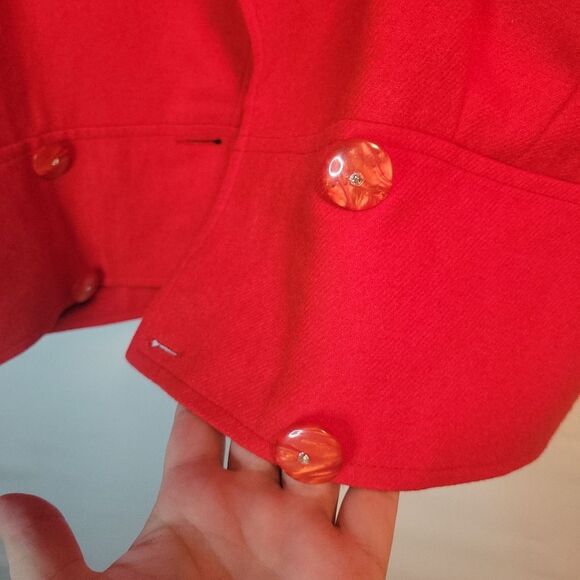 Vintage Red Wool Structured Jacket with Silver Embellishments - Picture 8 of 15